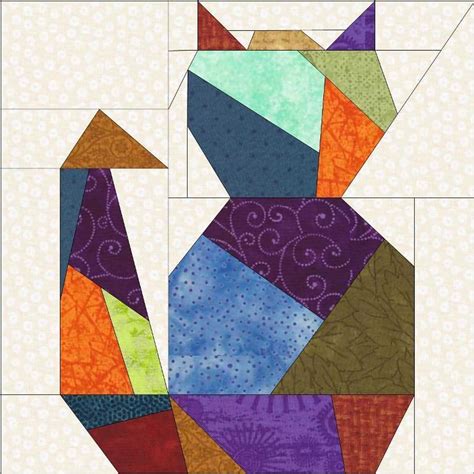 crazy cat  paper piece quilt block bluprint cat quilt block cat