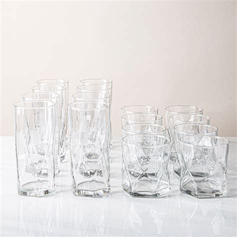 Libbey Tumbler And Rocks Rhombus Combo Set Of 16 Clear Kitchen