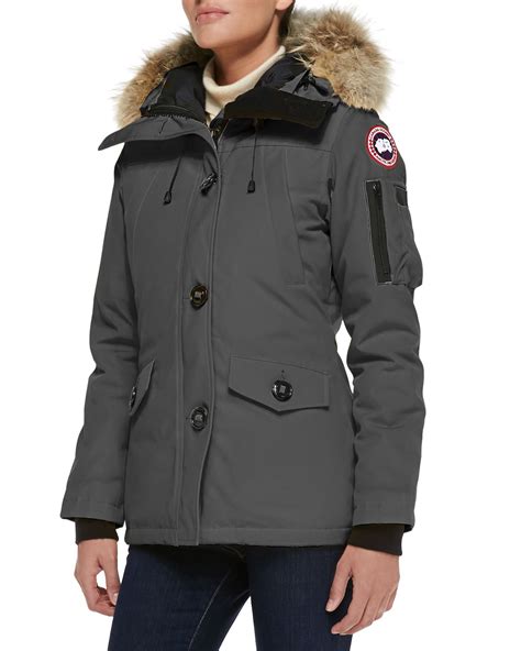 canada goose montebello fur trimmed shell down parka jacket in yellow