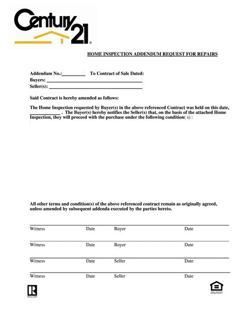 home inspection addendum request  repairs fill  sign printable