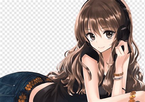 Brown Hair Anime Girl With Headphones Anime Wallpaper Hd