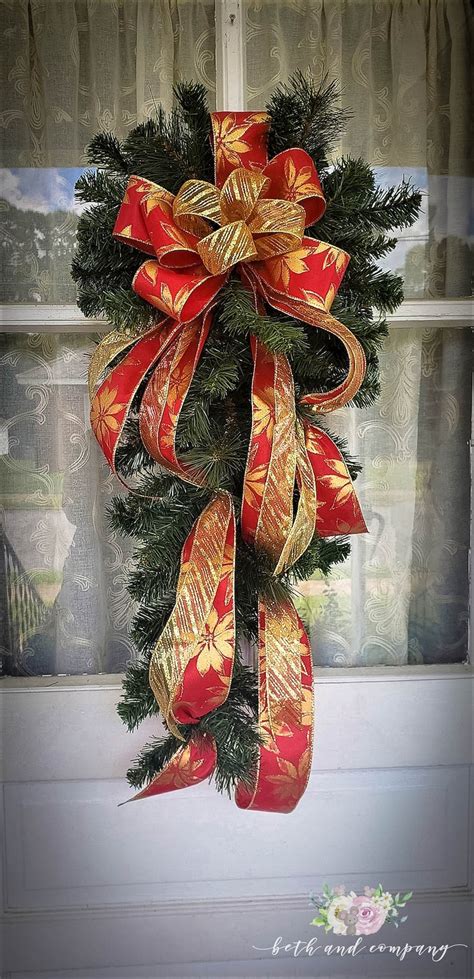 gold poinsettia  red swag bow elegant christmas swag bow etsy