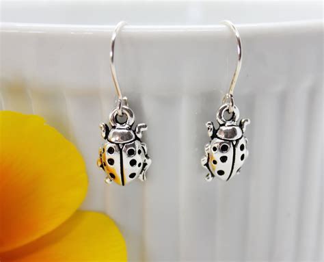 ladybug silver earrings ladybug jewelry insect jewelry charm dangle