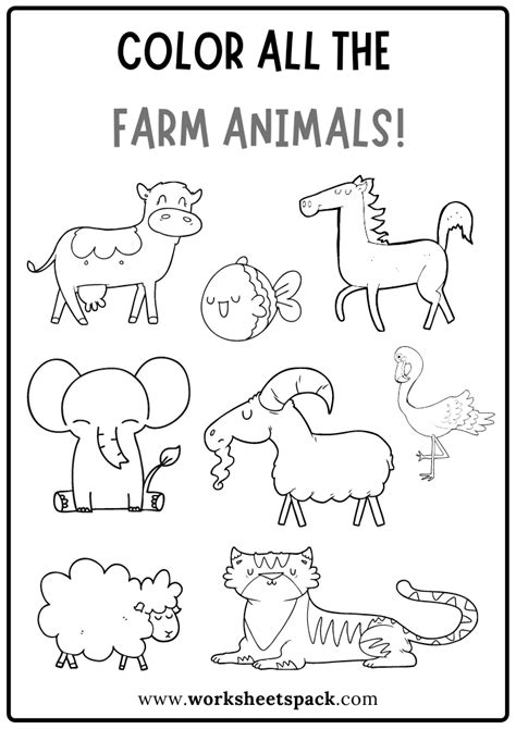color   farm animals worksheet  farm animals coloring book