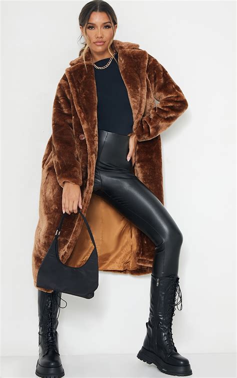 brown faux fur coat coats jackets prettylittlething