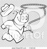 Lasso Pig Rodeo Running Outlined Coloring Clipart Cartoon Vector Cory Thoman sketch template