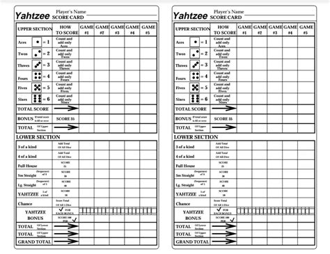 yahtzee score sheets  printable yahtzee score card paper