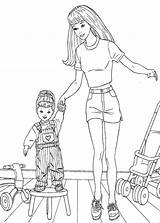 Barbie Coloring Pages Disney Children Play Together Kid sketch template