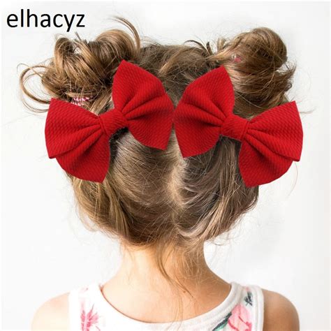 2pcs Set 5inch Big Waffle Bow Hair Clips Handmade Hairpins For Girls