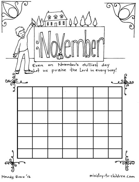 coloring sheet calendar  november