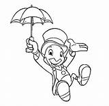 Cricket Jiminy Coloring Umbrella Disney Pages Holding Dari Disimpan Kids sketch template