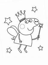 Peppa Pig Coloring Fairy Pages Colouring Flying sketch template