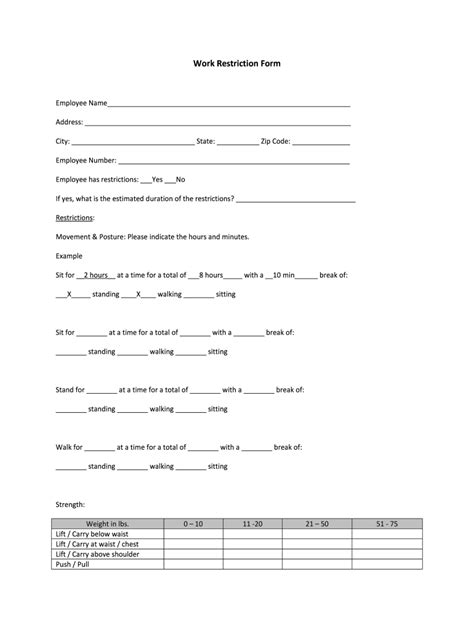 medical work restriction forms fill  sign printable template