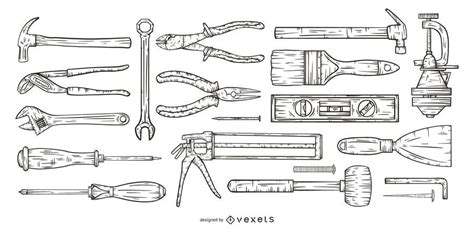 hand drawn tools set vector
