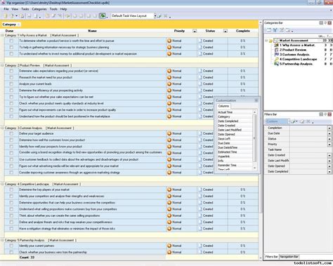 market assessment checklist   list organizer checklist pim time  task management