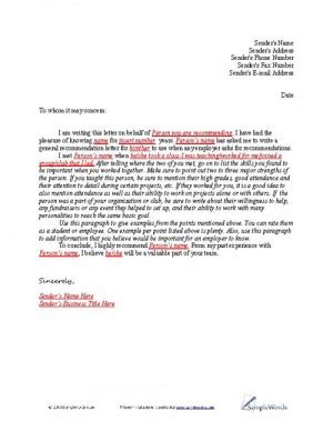 letter  recommendation sample   template