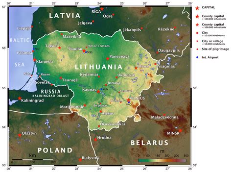 large detailed topographical map  lithuania lithuania large detailed