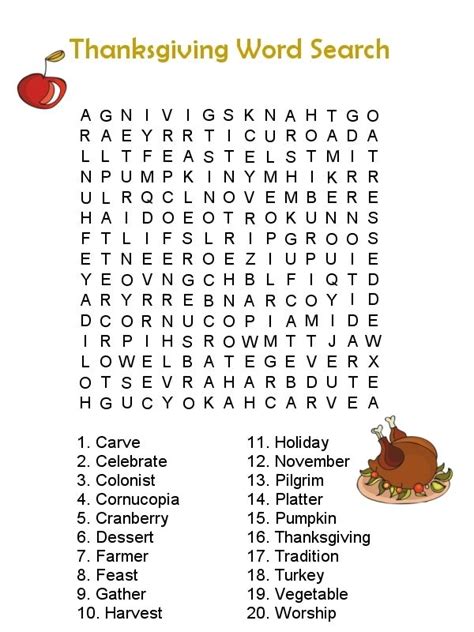 thanksgiving word search  coloring pages  kids