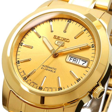 seiko  snkej  jewels automatic gold dial stainless steel mens  ioomobile