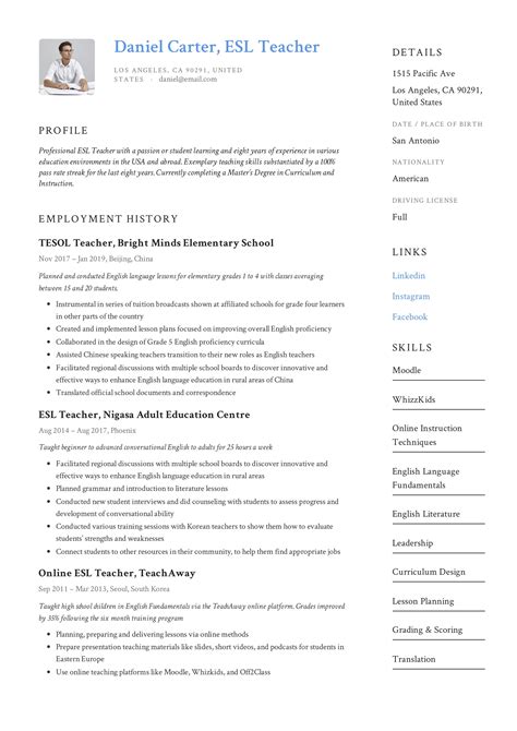 esl teacher resume  teacher resume examples teacher resume
