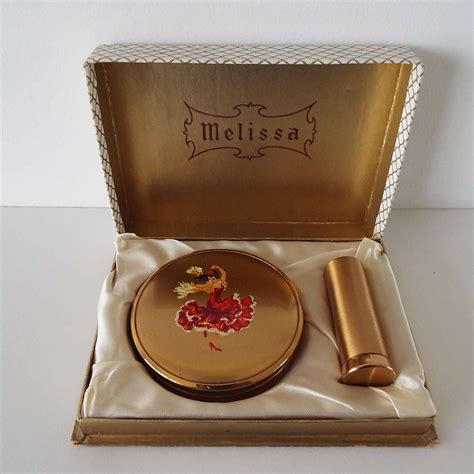vintage 1950 s melissa powder compact and lipstick holder in
