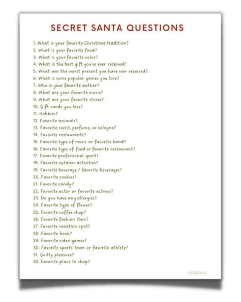 secret santa questionnaire printable templates love  real life