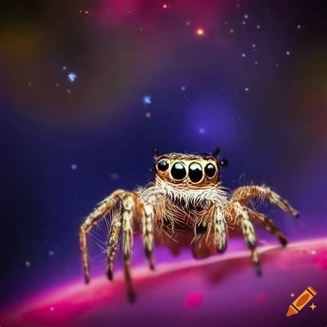 jumping spider  galaxy background