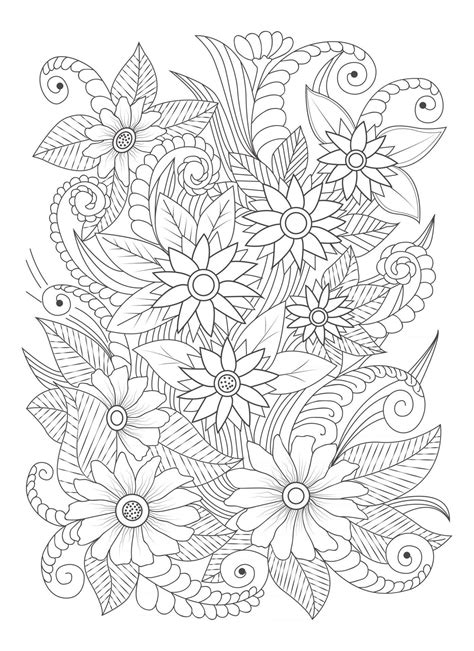 adult flower coloring page hand draw floral print flower