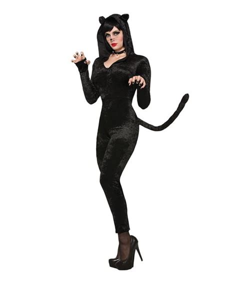sly kitty cat black velvet jumpsuit catsuit halloween ladies fancy