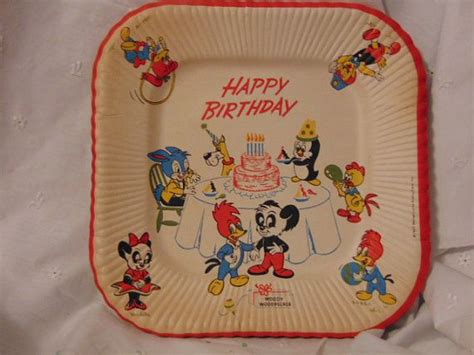 1957 walter lontz 8 happy birthday paper plates never been used woody