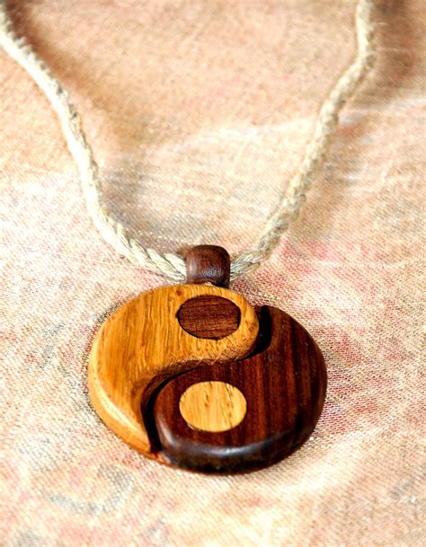 yin  wooden pendant wood jewlery unique necklace woodcarving handmade natural wood