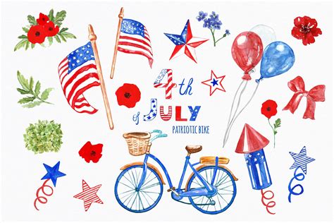 july patriotic independence usa watercolor clipart