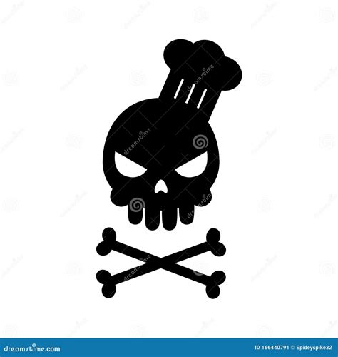 black skull  chef hat isolated vector illustration stock