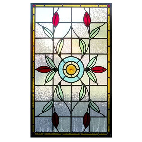 Intricate Floral Art Nouveau Stained Glass Panel From