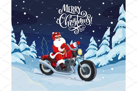 santa riding  motorbike illustrations creative market