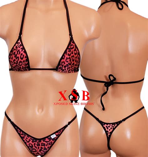 xposed skinz bikinis x105 leopard centerseam micro bikini thong red