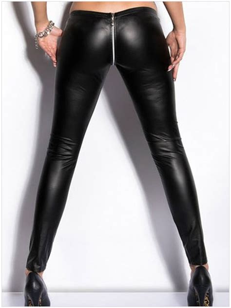 sexy zipper open crotch pencil pants faux leather leggings gothic