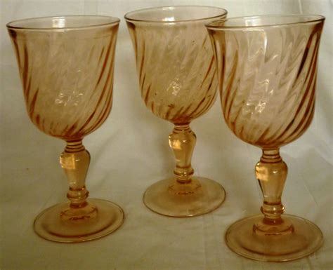 vintage pink peach swirl glass goblet stemmed wine glasses