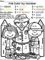 Number Color Fall Worksheets Addition Subtraction Worksheet Autumn Within Math Printable Coloring Problems Numbers Seasons Kindergarten Activities Template Bundle Four sketch template
