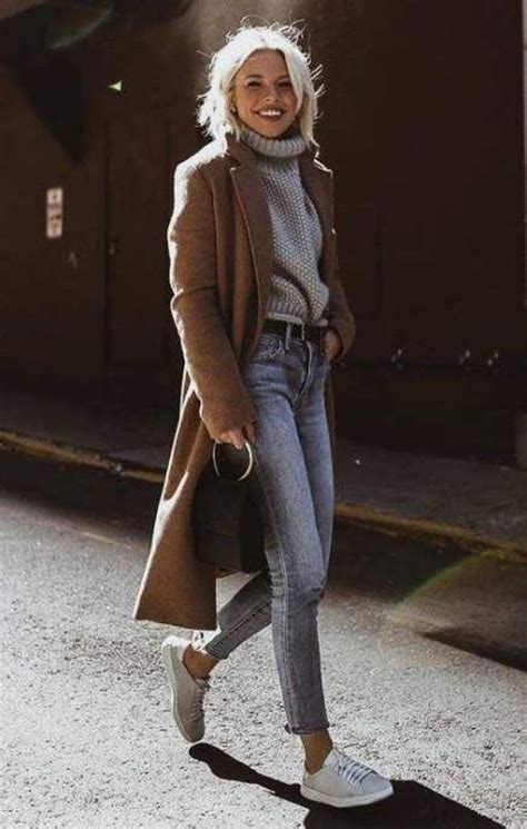 Brown Colour Outfit With Sweater Jeans Coat Fall Outfit Ideas
