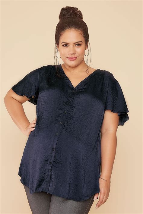 bump it up maternity navy satin blouse with angel sleeves plus size 16