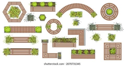 wooden benches plants pots top view stock vector royalty