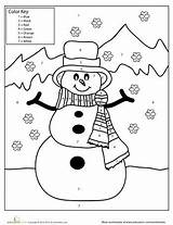 Winter Number Color Snowman Worksheets Christmas Kids Worksheet Preschool Coloring Numbers Holiday Printables Pages Grade Theme Education Season Kindergarten Printable sketch template