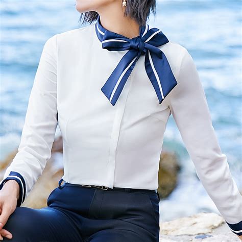 2018 Autumn Long Sleeve Bow Tie White Shirts Women Office Work Ol Bow