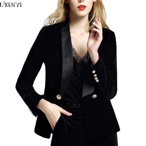 lxunyi autumn  black velvet coat jacket women long sleeve slim