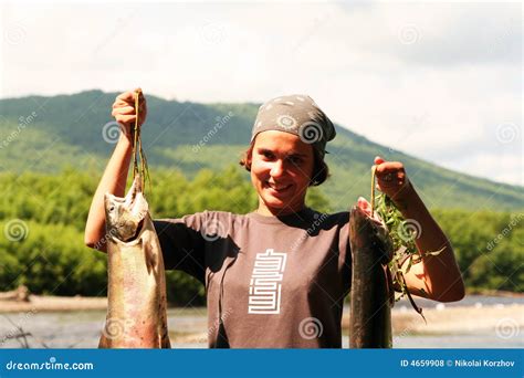 girl   fish stock photo image  attractive