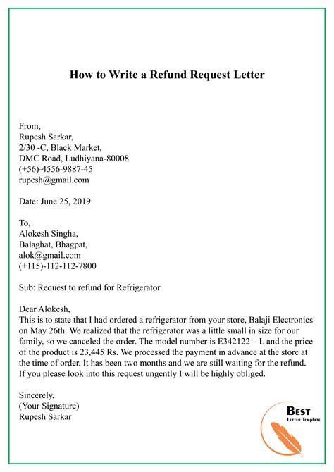 write  refund request letter   letter template