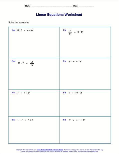 solving linear equations   variable worksheet worksheet