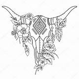 Skull Bull Flowers Indian Ethnic Drawing Vector Tattoo Decorative Ornament Flower Le Tribal Getdrawings Stock Illustration Aztec sketch template