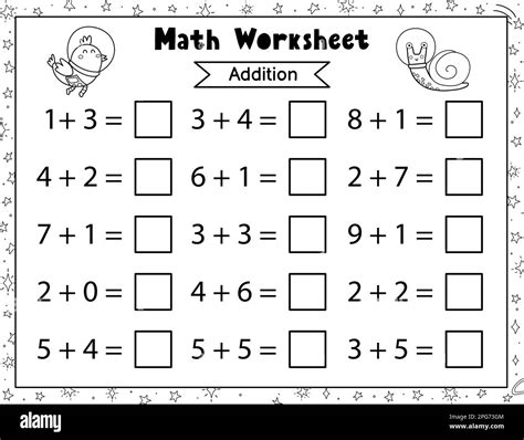 math worksheet  kids addition  subtraction space black